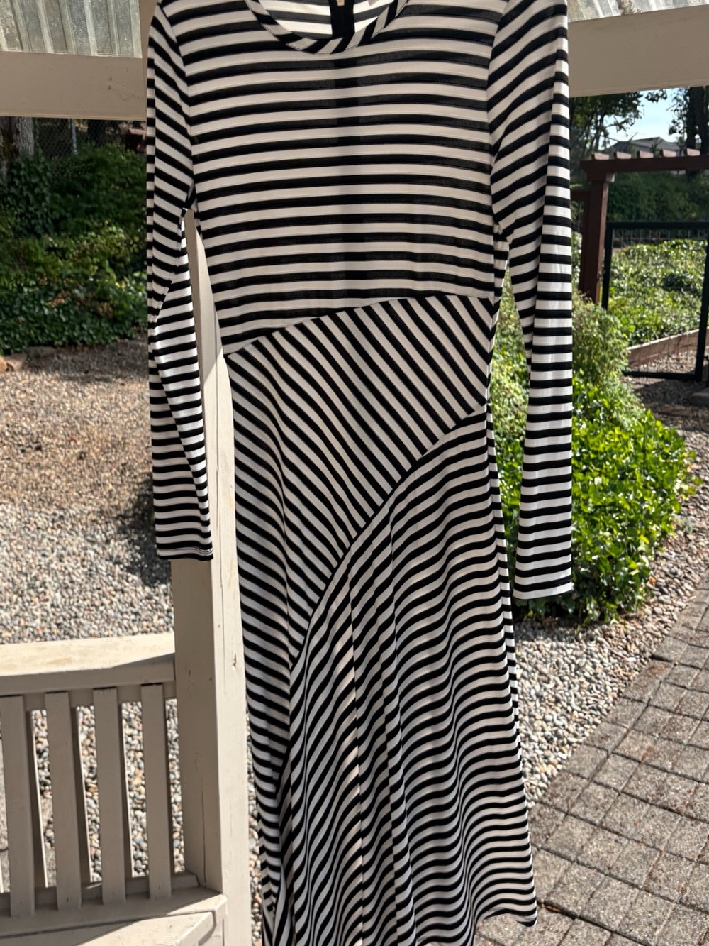Michael Kors Black and Bone Striped Long Sleeve asymmetrical dress